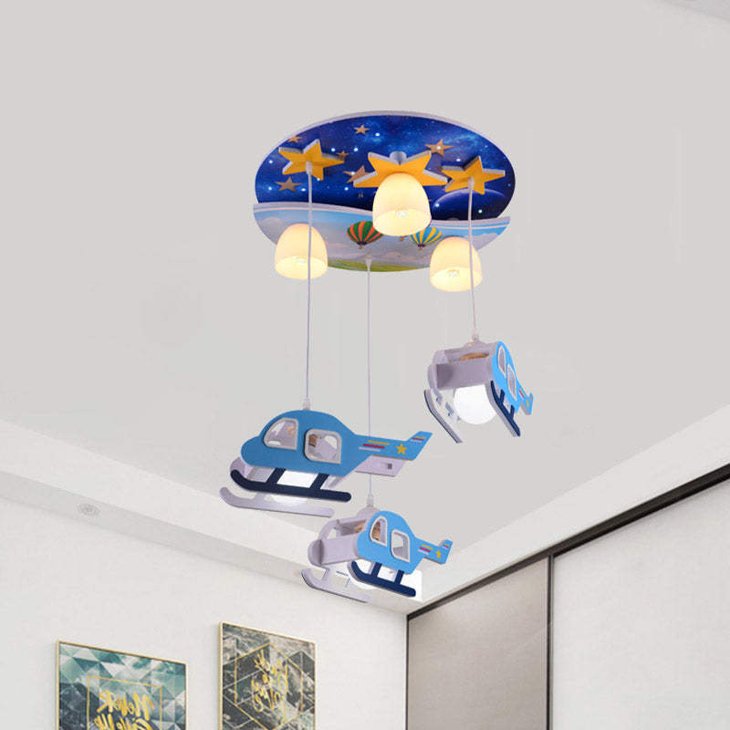 Kids Style 3/6-Light Flush Light Fixture White Rabbit/Blue Plane/Green House Ceiling Lighting with Plastic Shade