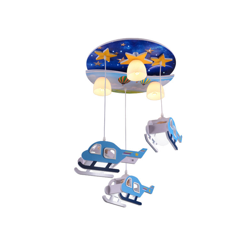 Kids Style 3/6-Light Flush Light Fixture White Rabbit/Blue Plane/Green House Ceiling Lighting with Plastic Shade