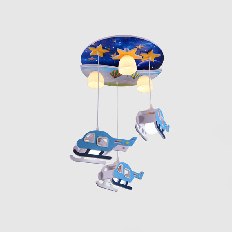 Kids Style 3/6-Light Flush Light Fixture White Rabbit/Blue Plane/Green House Ceiling Lighting with Plastic Shade