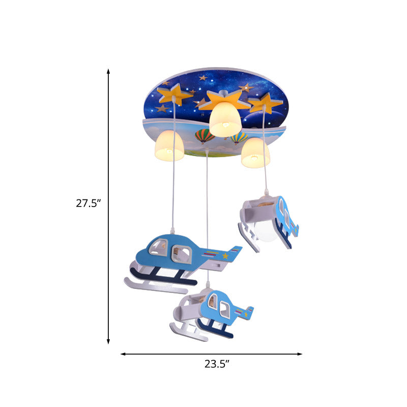 Kids Style 3/6-Light Flush Light Fixture White Rabbit/Blue Plane/Green House Ceiling Lighting with Plastic Shade