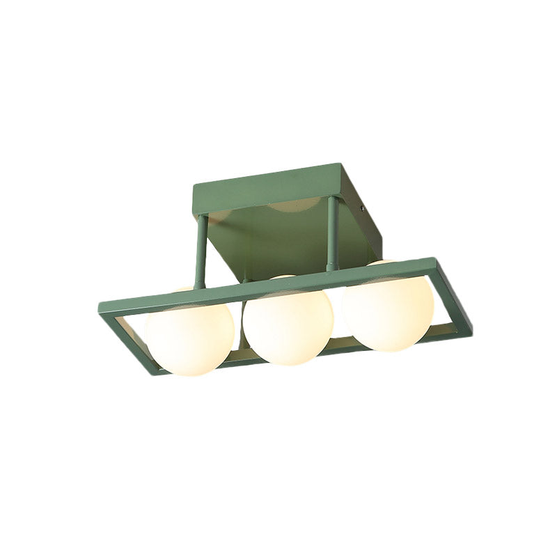Macaron de clôture en fer rectangulaire Macaron Light 3/4/6 Plafon de plafond vert avec une teinte en verre blanc globe