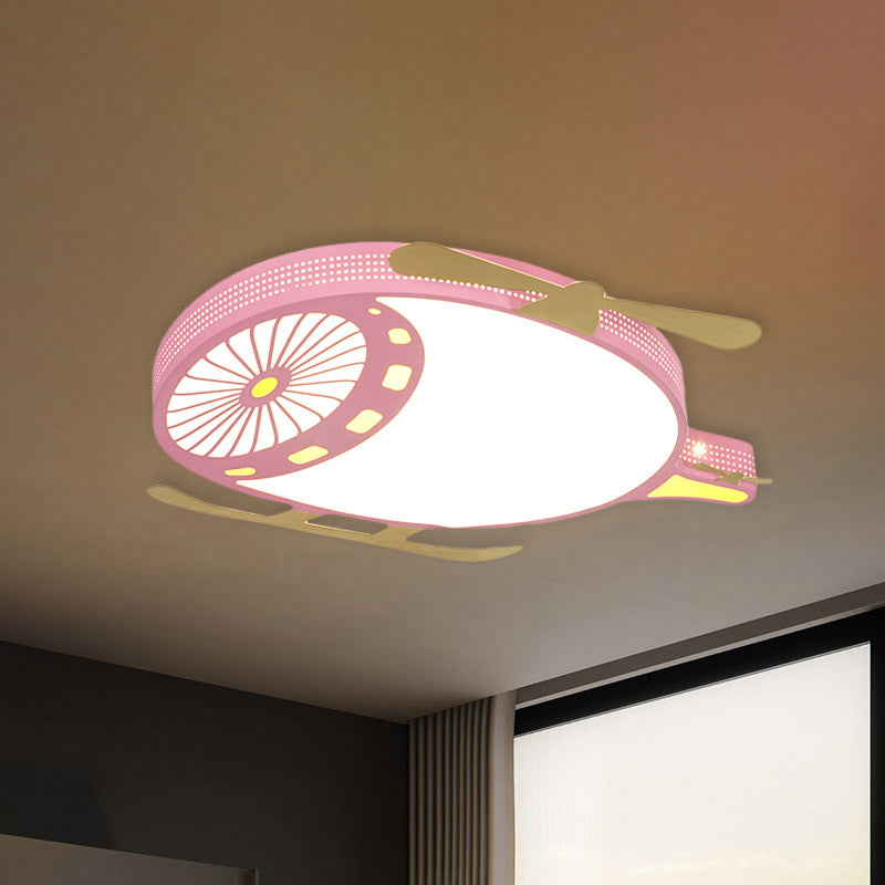 Kids Helicopter Ultrathin Ceiling Fixture Acrylic Dorm Room LED Flush Mounted Light in Pink/Blue