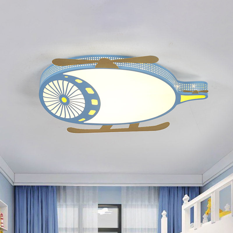 Kids Helicopter Ultrathin Ceiling Fixture Acrylic Dorm Room LED Flush Mounted Light in Pink/Blue
