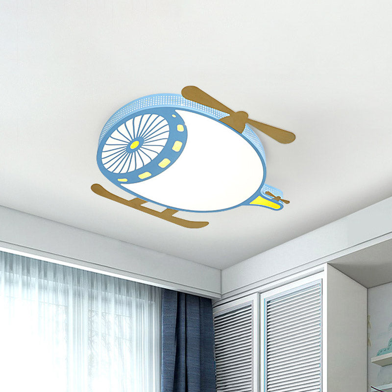 Kids Helicopter Ultrathin Ceiling Fixture Acrylic Dorm Room LED Flush Mounted Light in Pink/Blue