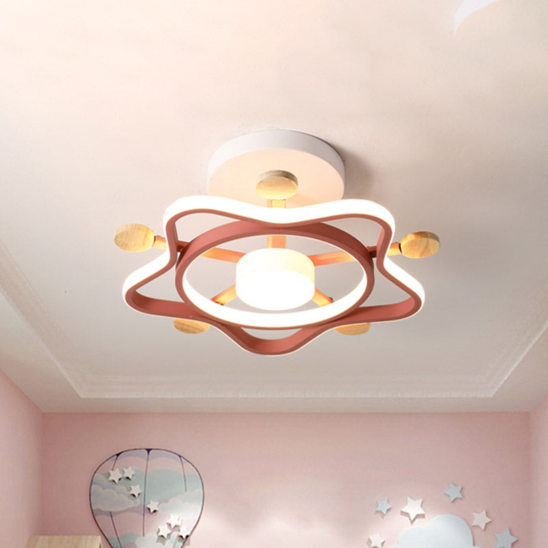 Pentagramma rosa/blu pentagramma semi-filo per bambini acrilici con pioggia vicino all'illuminazione del soffitto in luce calda/bianca per la stanza del bambino