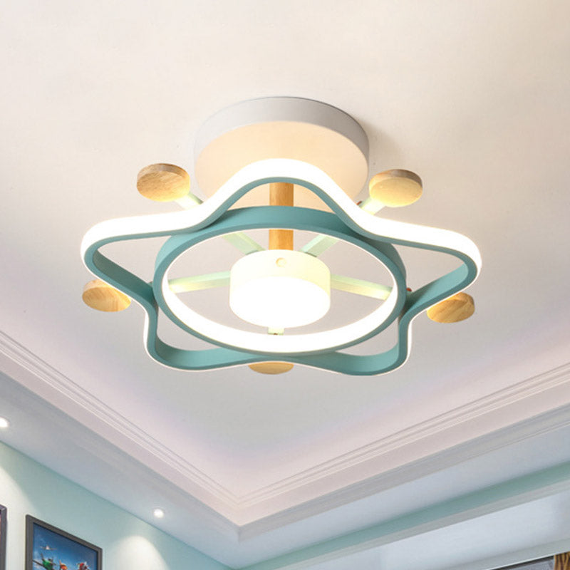 Pentagramma rosa/blu pentagramma semi-filo per bambini acrilici con pioggia vicino all'illuminazione del soffitto in luce calda/bianca per la stanza del bambino