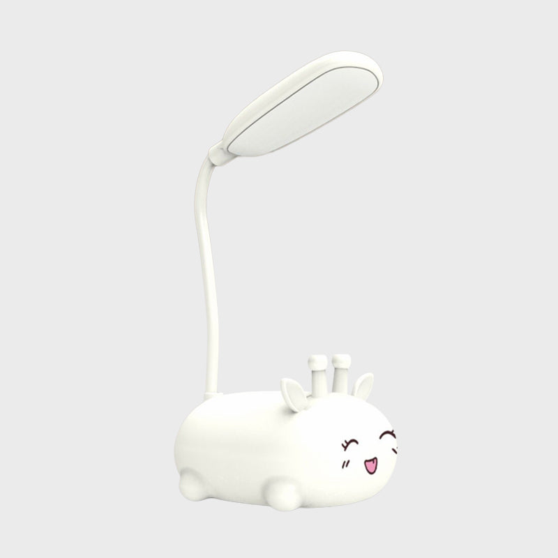 Cartoon Sika Deer Desk Lamp Plastic Kid Room LED Night Light with Flexible Arm in White/Pink/Blue