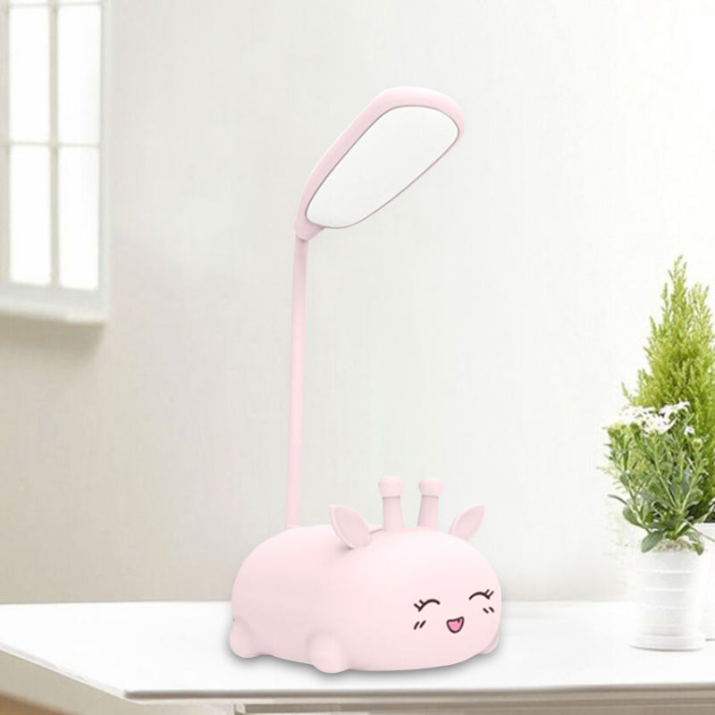 Cartoon Sika Deer Desk Lamp Plastic Kid Room LED Night Light with Flexible Arm in White/Pink/Blue