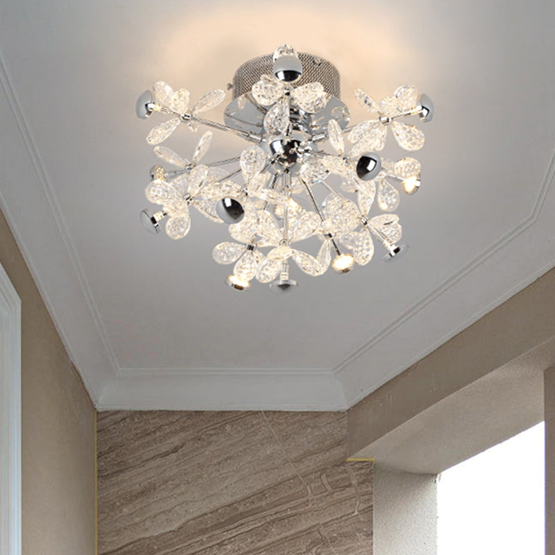 Blumen -LED -Halbblöcke Deckenleuchte moderne Archnromkristall -Flush -Halterung