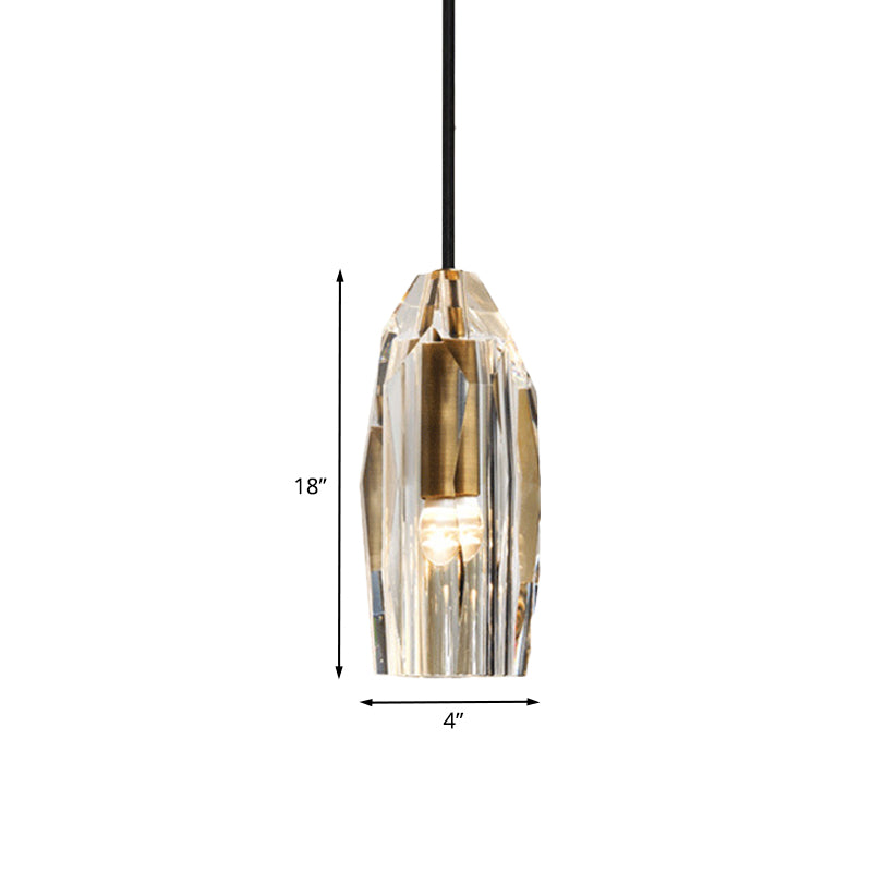 Crystal Rock Pendulum Light Minimalist 1-Light Dining Room Pendant Lighting Fixture in Brass