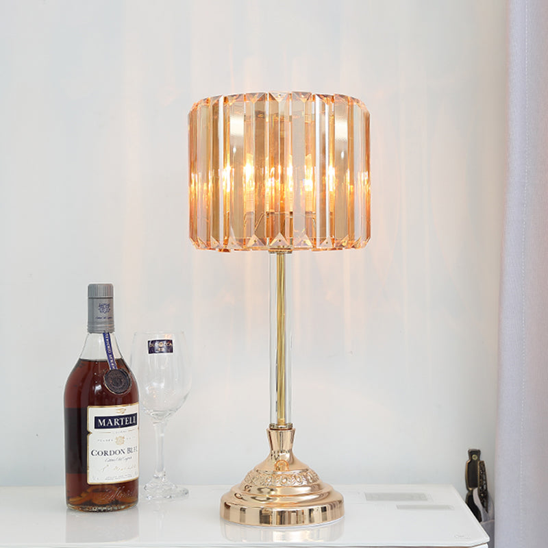 Crystal Prism Drum Night Lamp Postmodern Single Bulb Bedroom Table Lighting in Gold