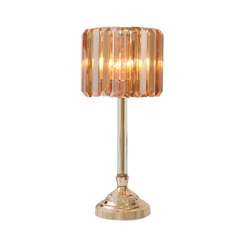 Crystal Prism Drum Night Lamp Postmodern Single Bulb Bedroom Table Lighting in Gold