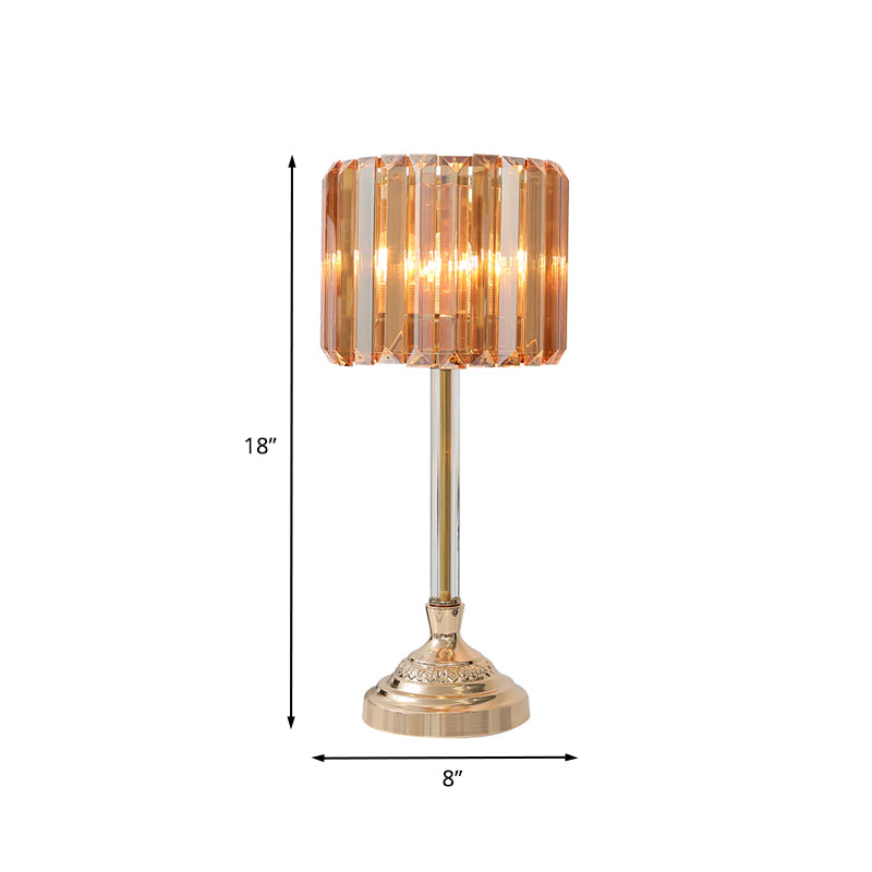 Crystal Prism Drum Night Lamp Postmodern Single Bulb Bedroom Table Lighting in Gold