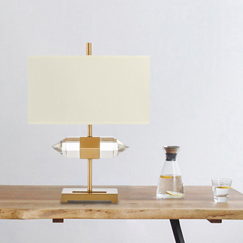 1-Licht-Tischlampe Einfachheit Rechteck Stoff Nachtlicht mit Kristallprismen Dekor in Gold