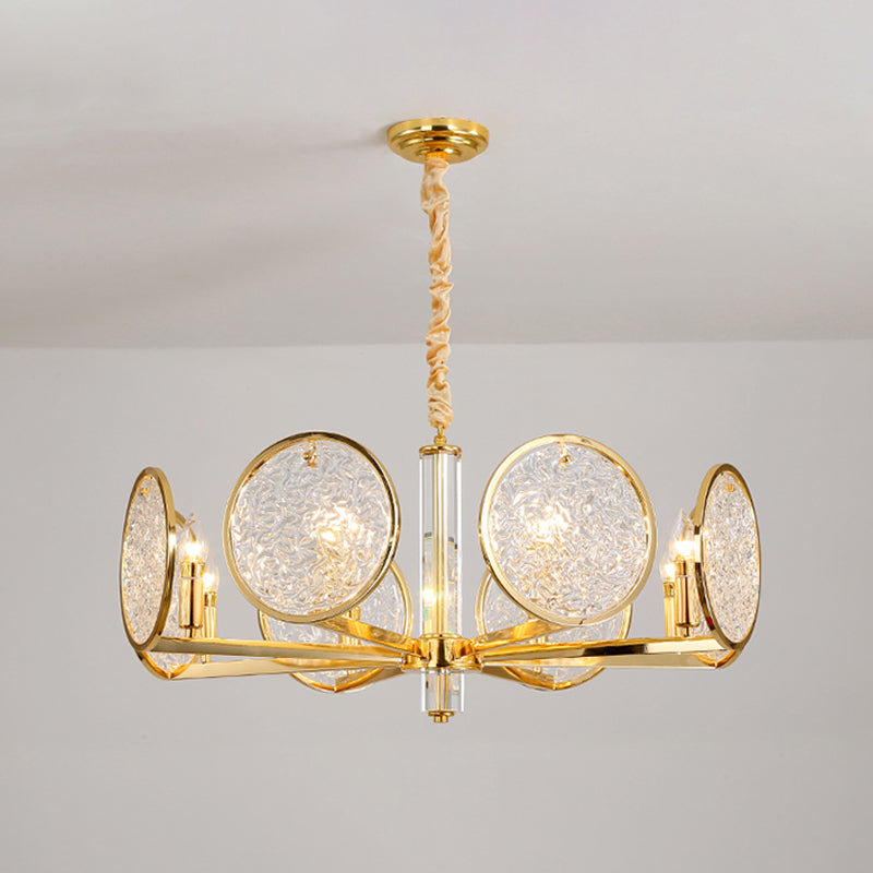 Postmodern Disc Chandelier 8 Heads Textured Glass Hanging Lamp in Gold over Dining Table