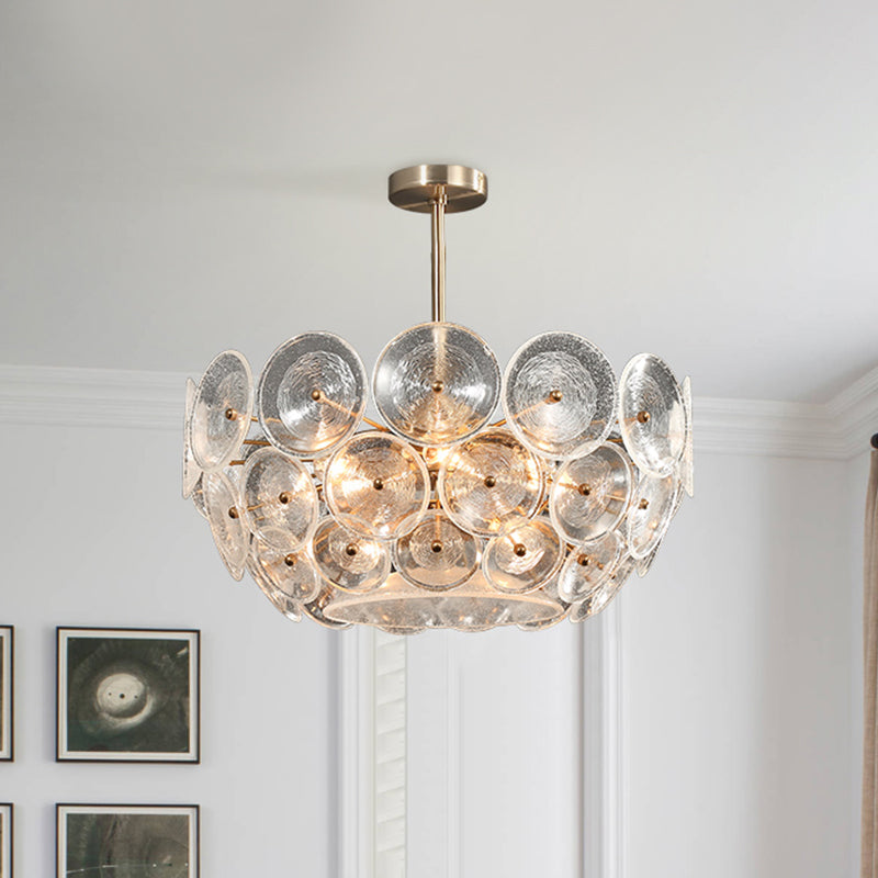 Clear Glass Bowl Shape Chandelier Modern 4-Light Dining Room Ceiling Hanging Light in Gold