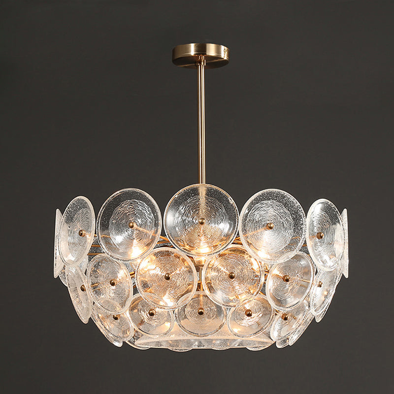 Clear Glass Bowl Shape Chandelier Modern 4-Light Dining Room Ceiling Hanging Light in Gold