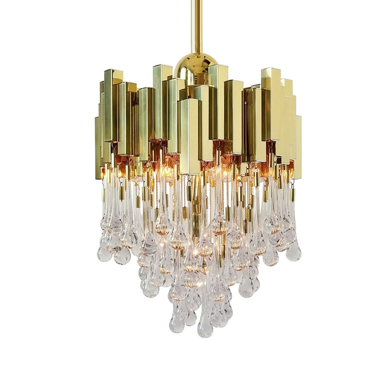 4 Lights Chandelier Contemporary Cascade Crystal Orb Ceiling Suspension Lamp in Gold