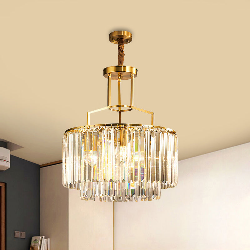 PRISMATIC Crystal Brass lampadario a 2 strati tamburo 3 lampadine moderne sospese lampada