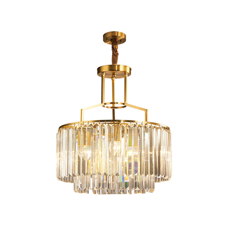 PRISMATIC Crystal Brass lampadario a 2 strati tamburo 3 lampadine moderne sospese lampada