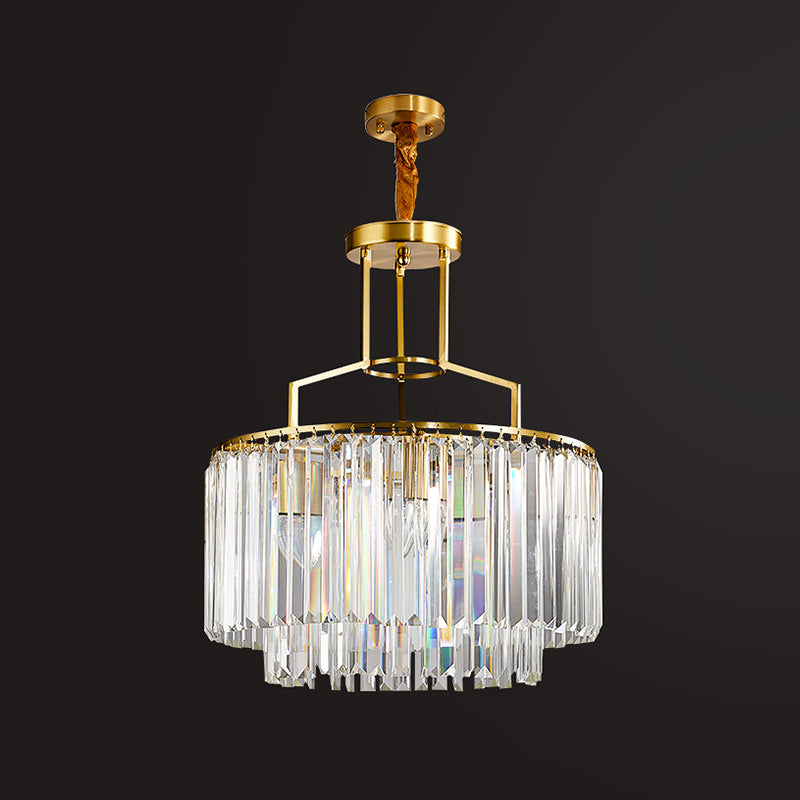PRISMATIC Crystal Brass lampadario a 2 strati tamburo 3 lampadine moderne sospese lampada