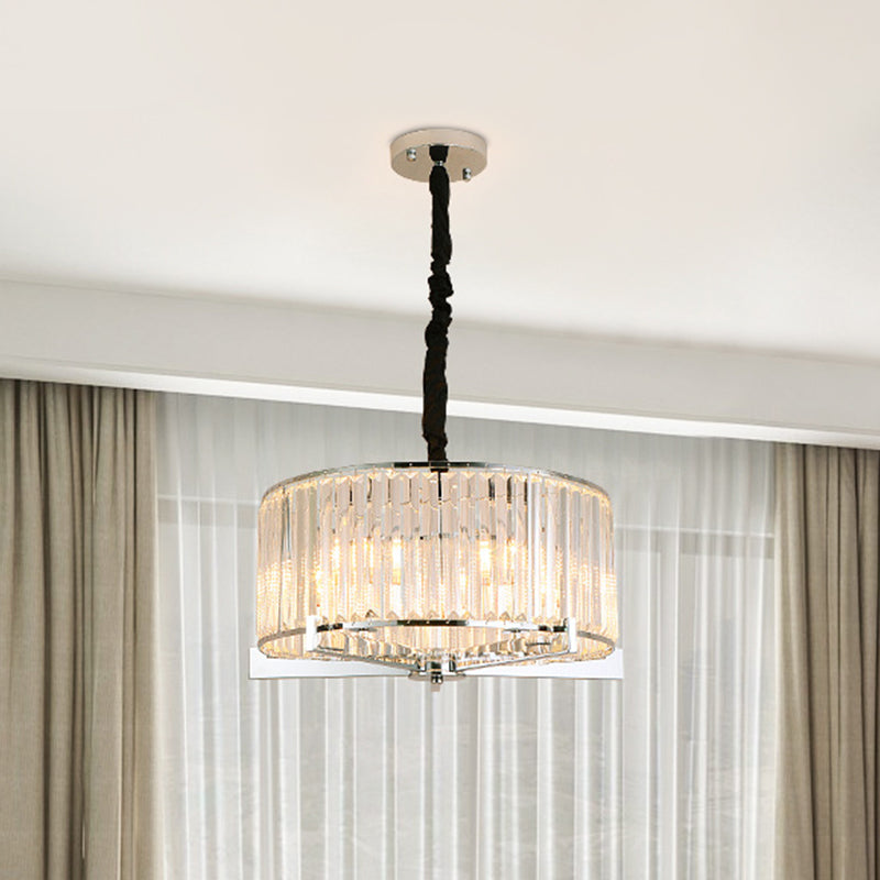 Modern Drum Ceiling Chandelier 5/6-Head Prismatic Crystal Suspension Light over Table