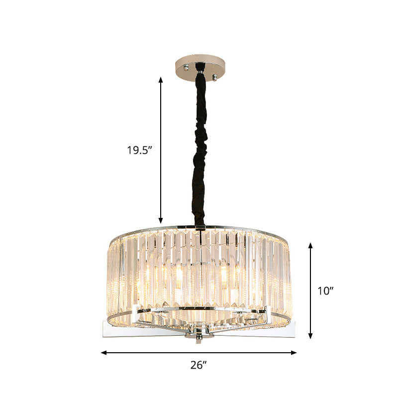 Modern Drum Ceiling Chandelier 5/6-Head Prismatic Crystal Suspension Light over Table