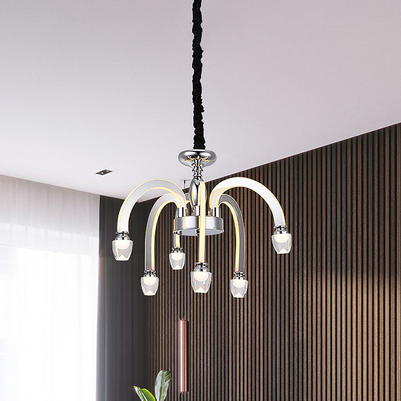 Stainless Steel Drooping Chandelier Modern Dining Room 21"/27.5" Wide LED Hanging Light Kit in Chrome with Crystal Finial