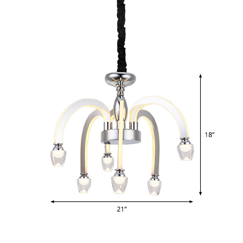 Stainless Steel Drooping Chandelier Modern Dining Room 21"/27.5" Wide LED Hanging Light Kit in Chrome with Crystal Finial