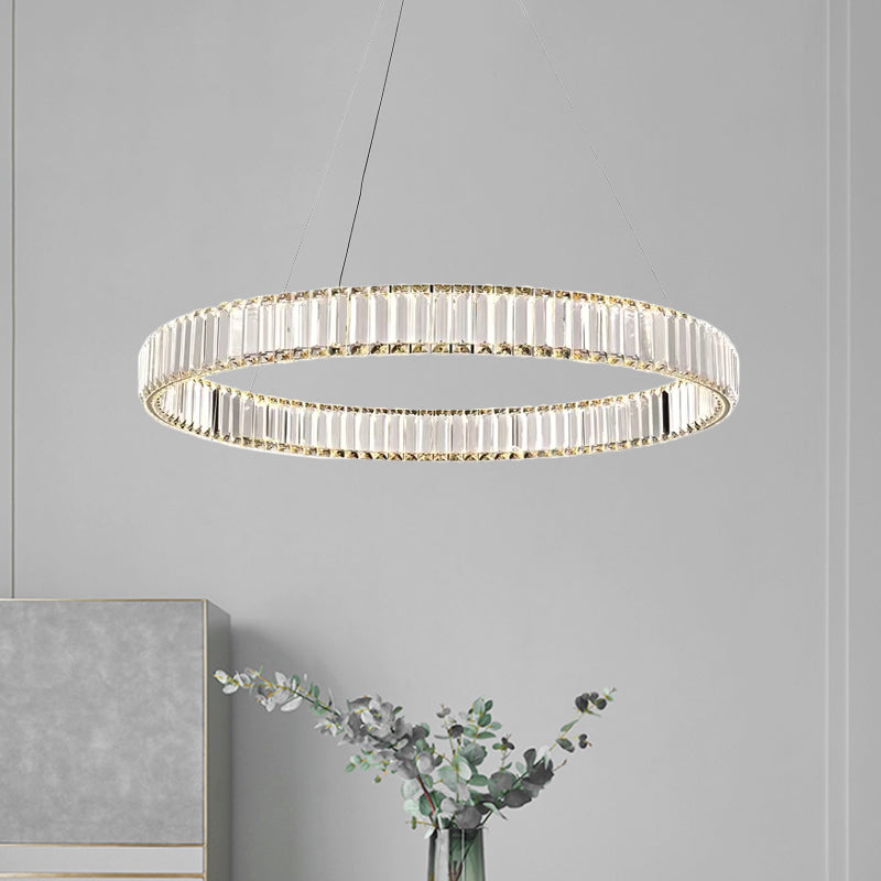 Silver Wristlet Pendant Chandelier Minimalist Ribbed Crystal Bedroom LED Hanging Lamp, 16"/23.5" Dia