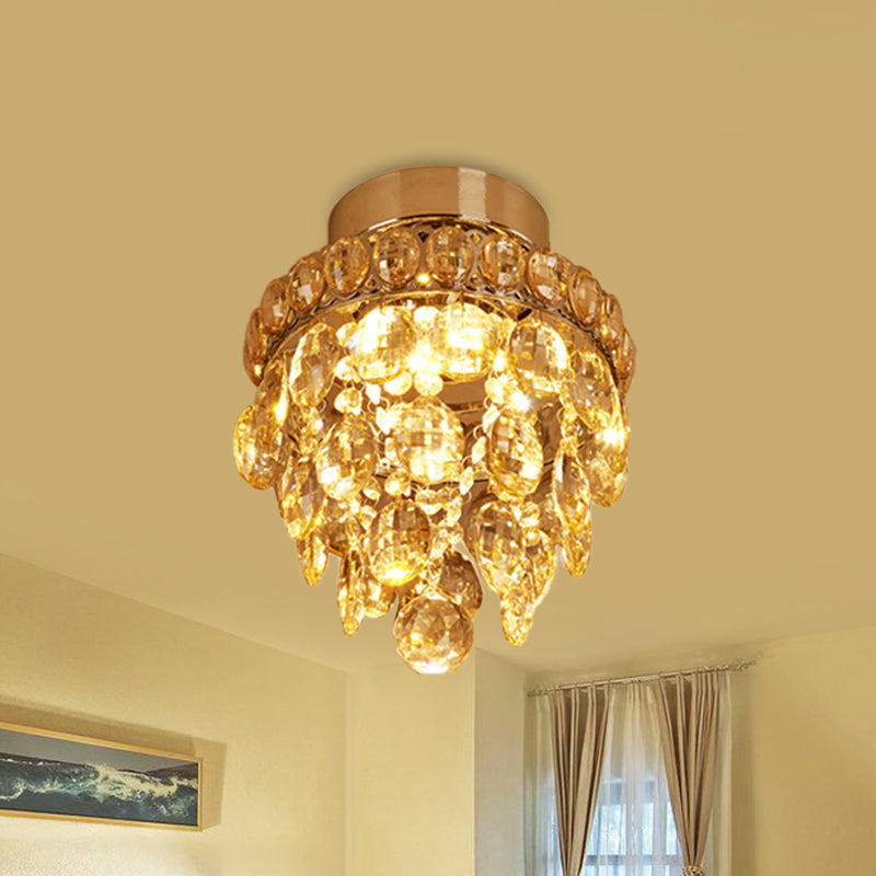 Single-Bulb Ceiling Flush Mount Light Modern Stylish Pipecone Faceted Crystal Orb Flushmount in Chrome