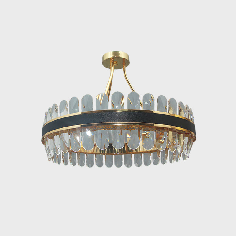 Kreisförmige Restaurant halb flush leichte postmoderne kristallschwarze und goldene LED -Deckenhalterlampe