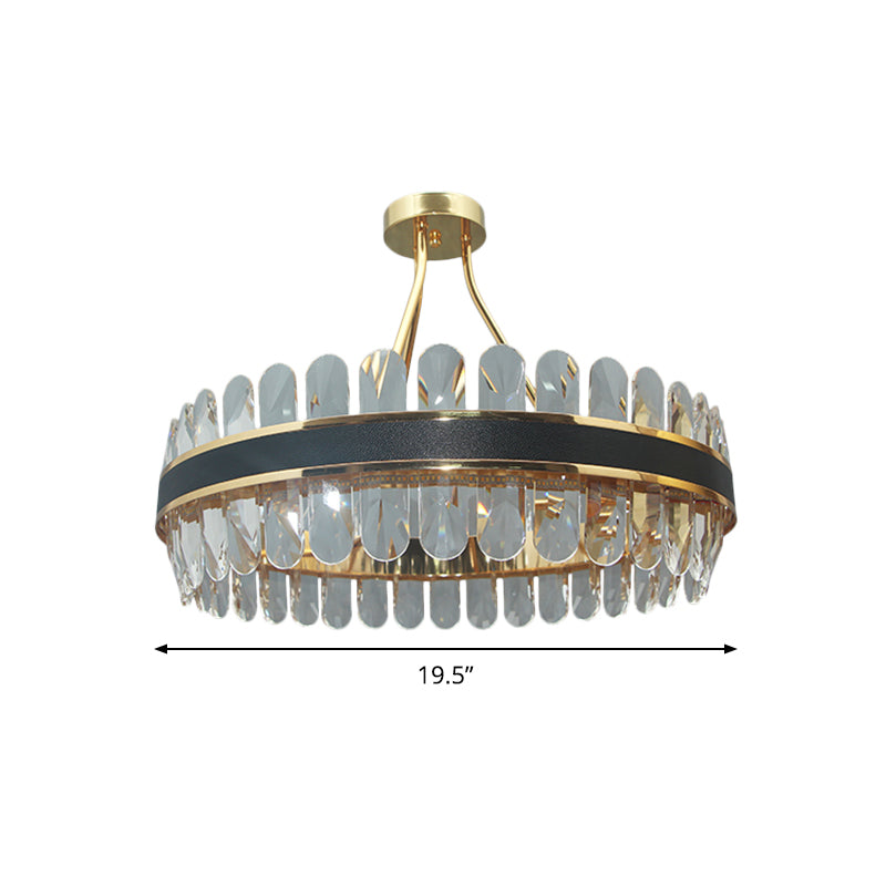Kreisförmige Restaurant halb flush leichte postmoderne kristallschwarze und goldene LED -Deckenhalterlampe