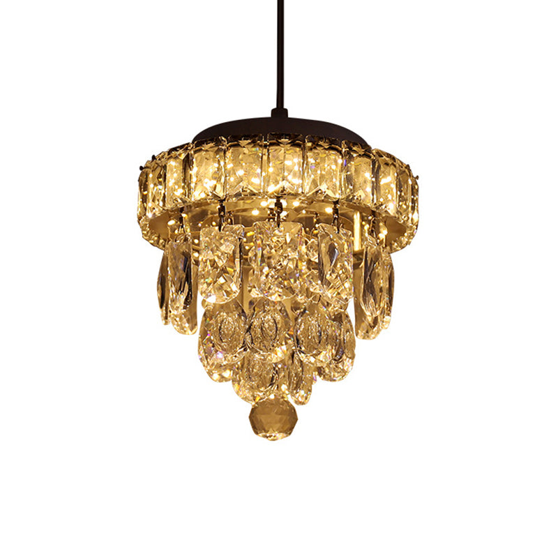 1-Light Pendant Lighting Modern 5-Tier Tapered Mini Clear Crystal Suspension Lamp