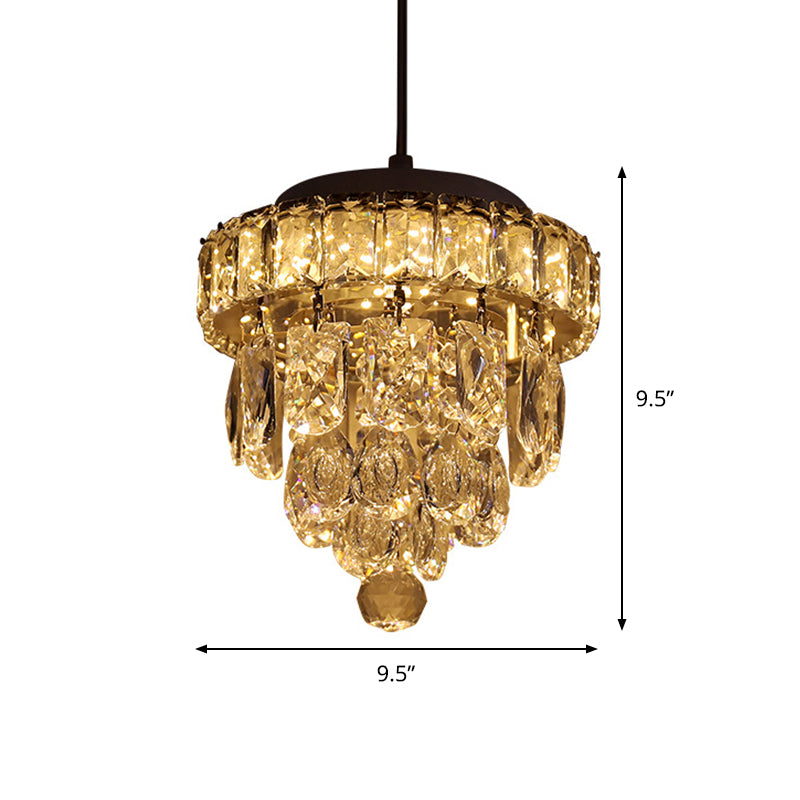 1-Light Pendant Lighting Modern 5-Tier Tapered Mini Clear Crystal Suspension Lamp