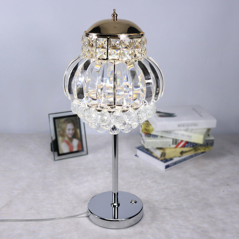 Chrome LED Night Night Modern Style Clear/Champagne Crystal Globe Tafe Lamp met dimmer knop