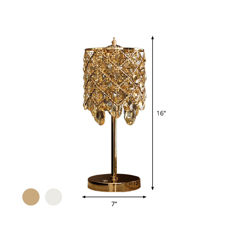 Crisscrossed Cylinder Lounge Table Lamp Modernist Crystal Clear/Champagne LED Night Stand Light