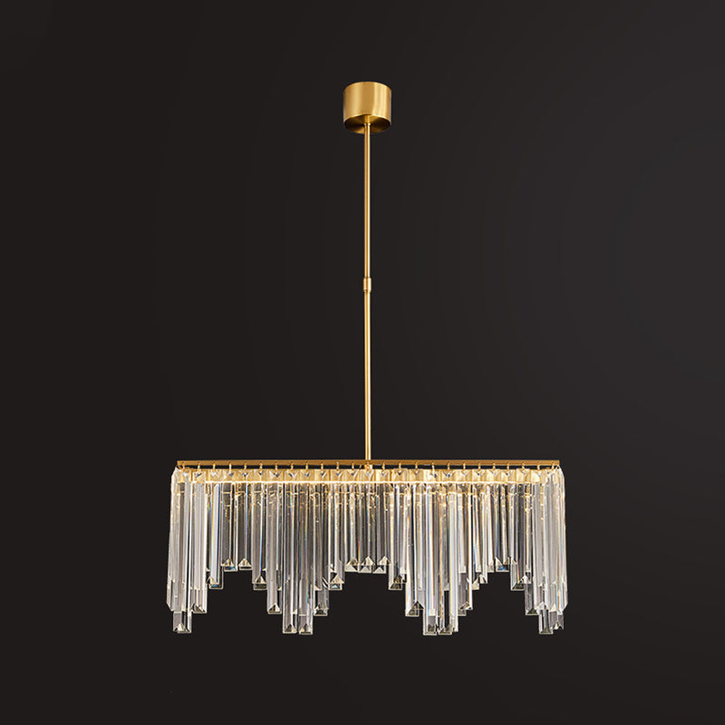 Brass Finish LED Island Light Postmodern Crystal Flute Undulated Hanging Lamp over Table