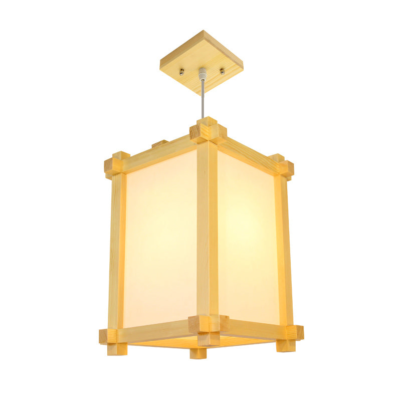 Box Forme Pendant Light Aymator Wood de style japonais 1 Restaurant de bulbe Lampe suspendue en beige