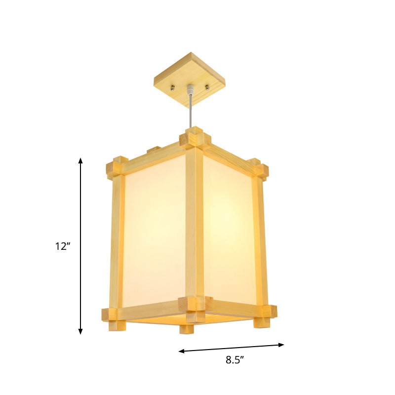 Box Forme Pendant Light Aymator Wood de style japonais 1 Restaurant de bulbe Lampe suspendue en beige