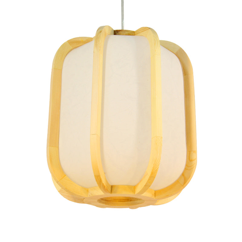 Lantern Wood Suspension Light Japanese 1-Light Beige Pendant Ceiling Lamp for Restaurant