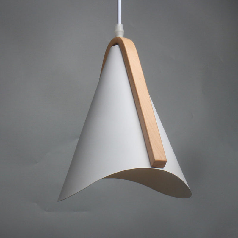 White-Wood Conic Drop Pendant Modernism 1-Bulb Metal Suspension Light over Dining Table