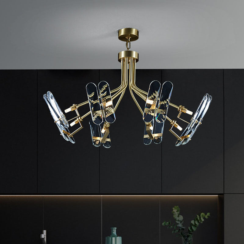 Clear Crystal Sputnik Semi Flush Modern 8 Bulbos Bulbos Techo de dormitorio Filos de montaje en latón