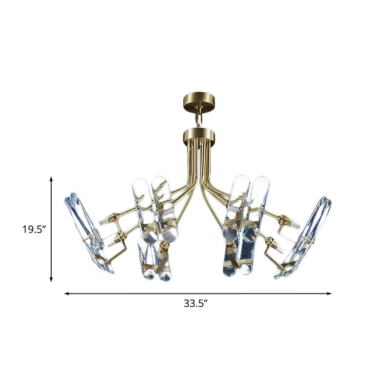 Clear Crystal Sputnik Semi Flush Modern 8 Bulbos Bulbos Techo de dormitorio Filos de montaje en latón