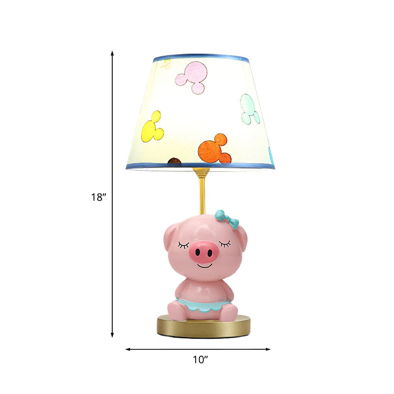 Afdrukstof taps toelopende tafellamp cartoon 1-licht blauw/roze nachtkastje licht met varkensvoetstuk