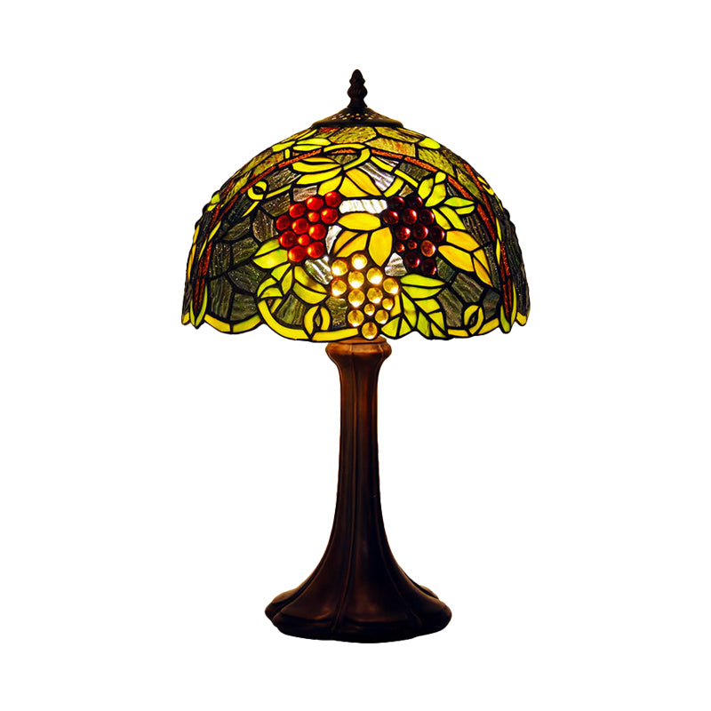 Groene gebrandschilderd glas Grapevine Night Light Tiffany enkele bronzen afwerking Tafelverlichting