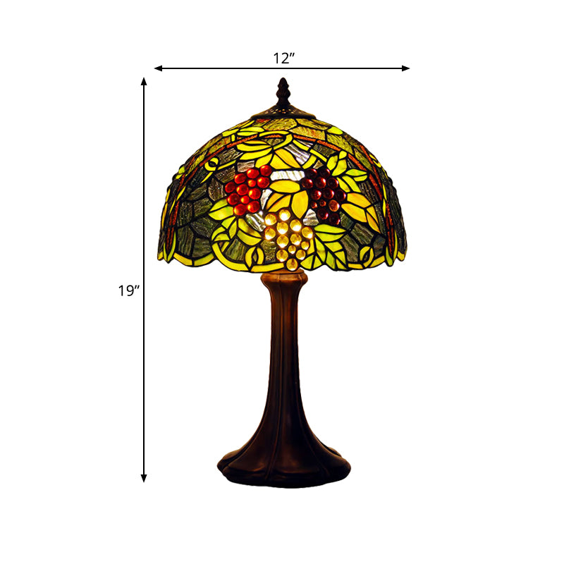 Groene gebrandschilderd glas Grapevine Night Light Tiffany enkele bronzen afwerking Tafelverlichting
