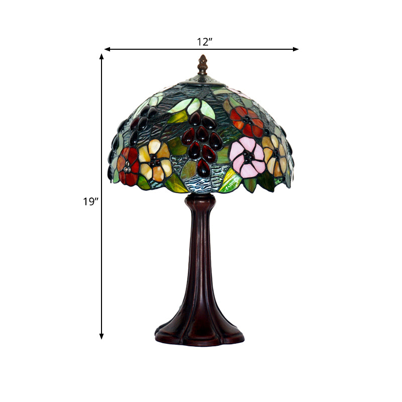 Verre texturée texturée bronze lampe nocturne Dome Shade 1 Bulbe Tiffany Table Éclairage avec raisin et motif de fleurs