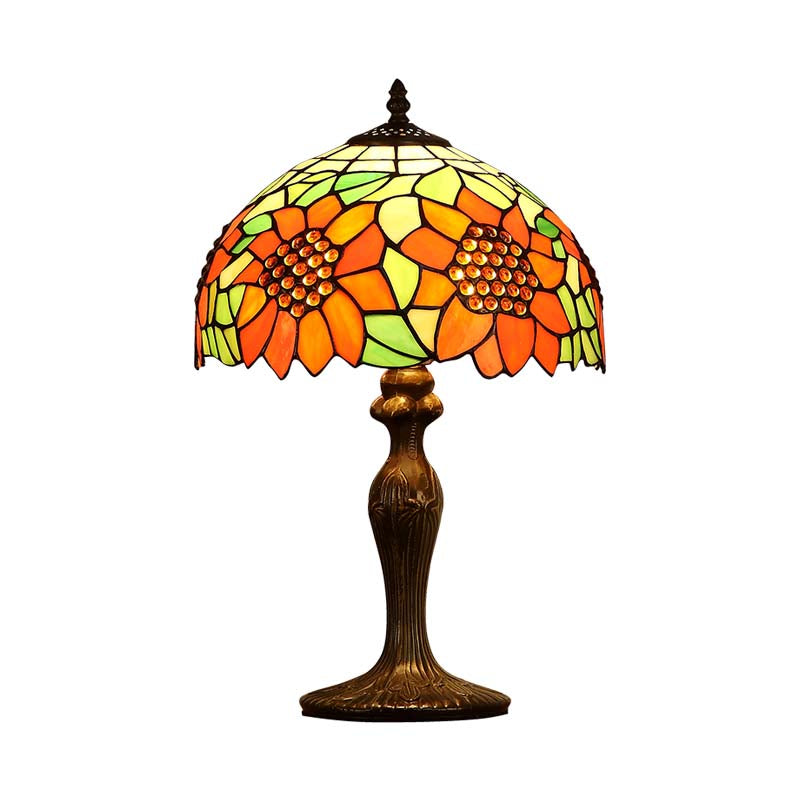 1-Light Sunflower Nightstand Light Tiffany Dark Brown Stained Art Glass Table Lamp