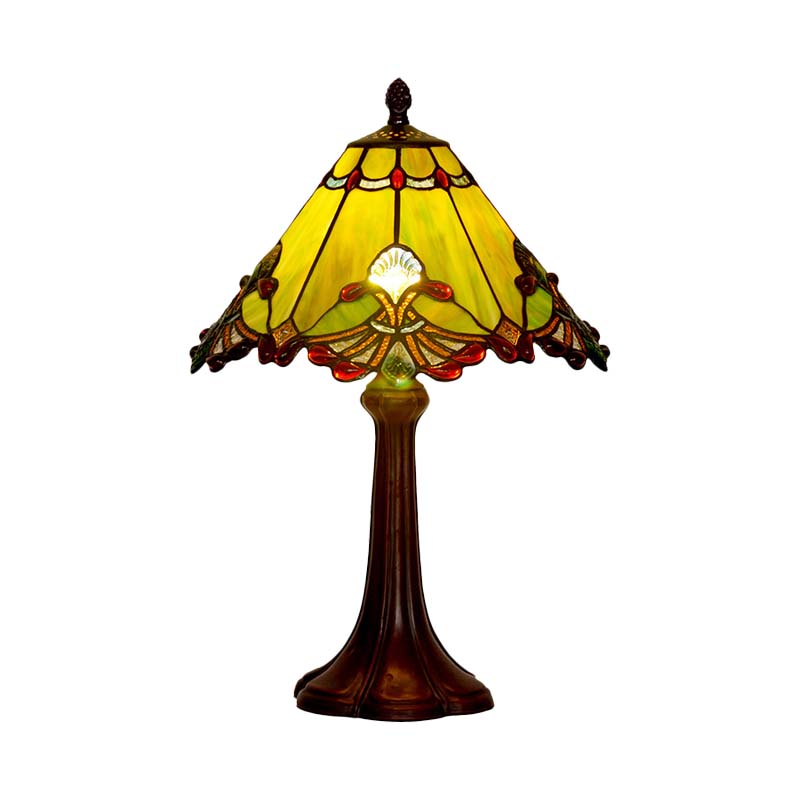 Green Glass Pyramidal Night Light Craftsman Single Coffee Table Lamp with Jewels